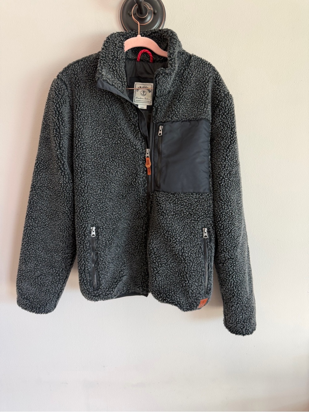 Iron and Resin Freedom Riders Sherpa Fleece Jacket Charcoal Gray Mens Small